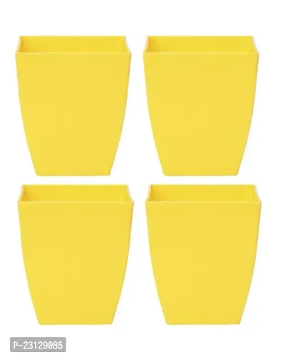PHULWA 3'' Square Plastic Pot (Set of 4 Yellow Color pots)