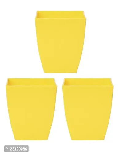 PHULWA 3'' Square Plastic Pot (Set of 3 Yellow Color pots)