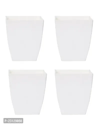 PHULWA 3'' Square Plastic Pot (Set of 4 White Color pots)-thumb0