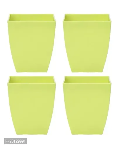 PHULWA 3'' Square Plastic Pot (Set of 4 Green Color pots)