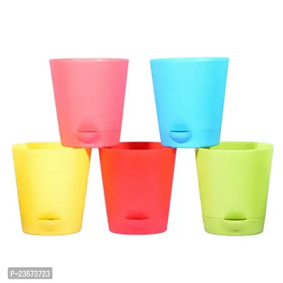 Phulwa | 4 Inch Multi Colour Self Watering Round Plastic Planter (set of 5)-thumb0