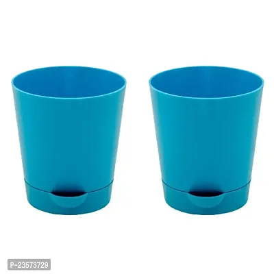 Phulwa | 4 Inch Blue Colour Self Watering Round Plastic Planter (set of 2)-thumb0