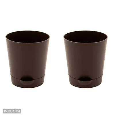 Phulwa | 4 Inch Black Colour Self Watering Round Plastic Planter (set of 2)