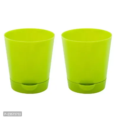 Phulwa | 4 Inch Green  Colour Self Watering Round Plastic Planter (set of 2)-thumb0