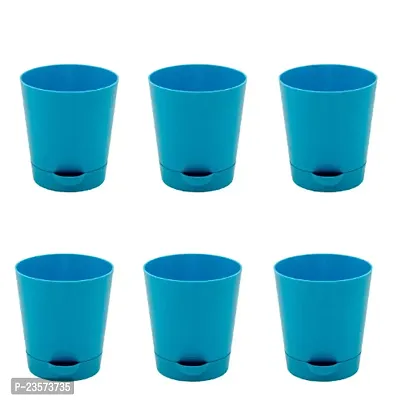 Phulwa | 4 Inch Blue Colour Self Watering Round Plastic Planter (set of 6)