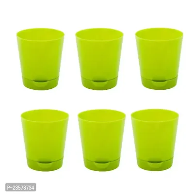 Phulwa | 4 Inch Green  Colour Self Watering Round Plastic Planter (set of 6)-thumb0