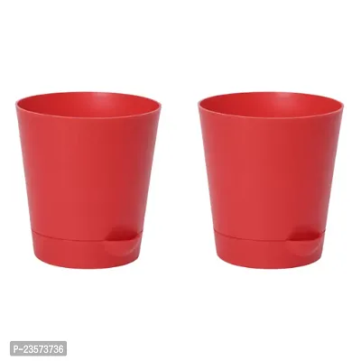 Phulwa |4 Inch Red Colour Self Watering Round Plastic Planter (set of 2)