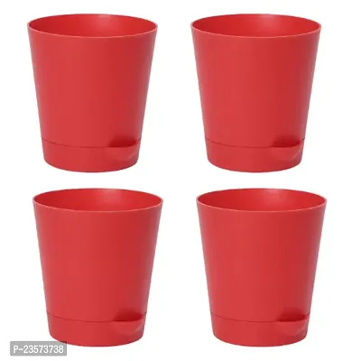 Phulwa | 4 Inch Red Colour Self Watering Round Plastic Planter (set of 4)