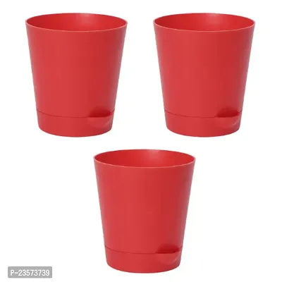 Phulwa | 4 Inch Red Colour Self Watering Round Plastic Planter (set of 3)