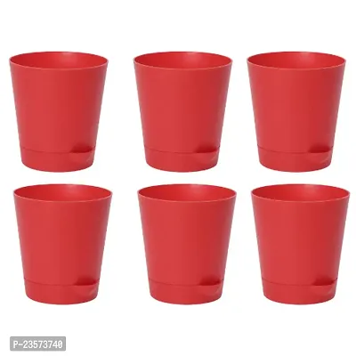 Phulwa | 4 Inch Red Colour Self Watering Round Plastic Planter (set of 6)