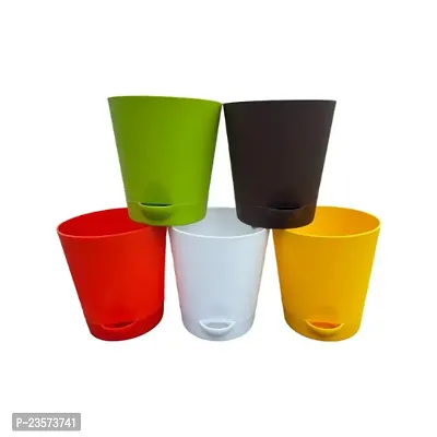 Phulwa | 4 Inch Multi Colour Self Watering Round Plastic Planter (set of 5)-thumb0