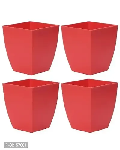 3'' Square Plastic Pot (set of 4 Red Color Pots)