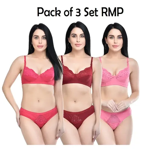 Women's Laced Bra and Panty Set | Beautiful Combo of Lingerie Set | Pack of 3 by The Stylers