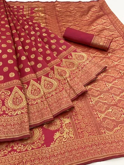 Banarasi Silk Blend Jacquard Sarees with Blouse piece