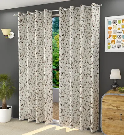 Leaf Design Self Print Door Curtain- Set of 2