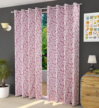 Leaf Design Self Print Door Curtain- Set of 2
