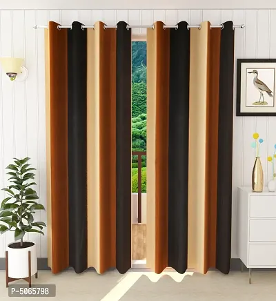 Designer Coffee Polyester Solid Shaded Door Curtains -2 Pieces