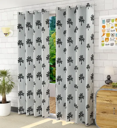 Tree Design Soft Digital Print Door Curtains 7 Feet Set Of 2