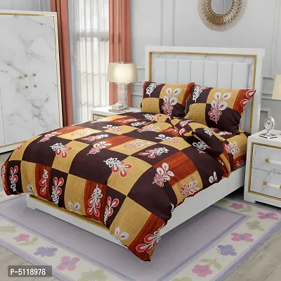 Comfortable Multicoloured Glace Cotton Abstract Double Bedsheet With Two Pillow Covers-thumb0