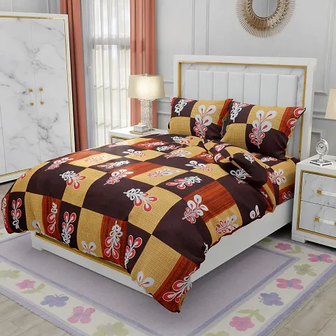 Beautiful Glace Cotton Printed Double Bedsheet With Two Pillow Covers