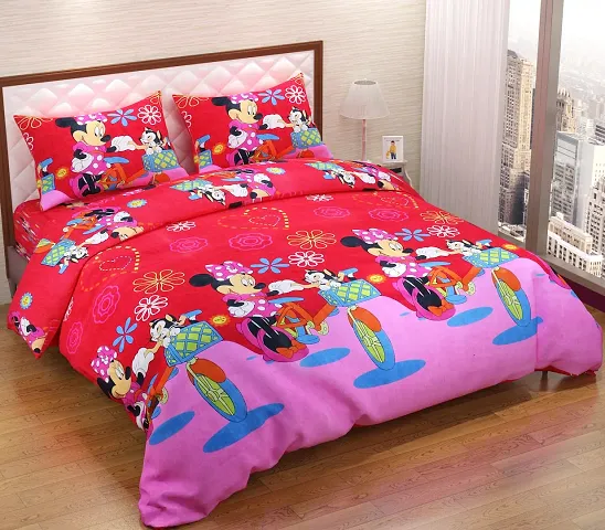 Beautiful Glace Cotton Printed Double Bedsheet With Two Pillow Covers