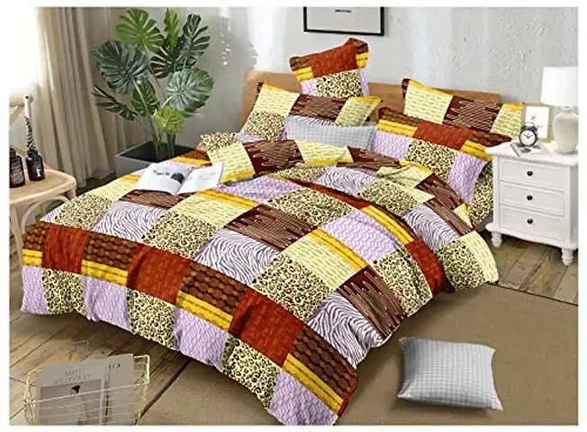 Premium Cotton Multicolored Abstract Queen Bedsheet With 2 Pillow Covers