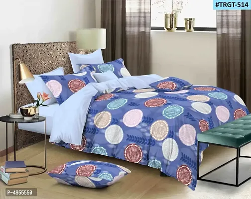 Premium Cotton Multicoloured Abstract Bedsheet With 2 Pillow Covers-thumb0