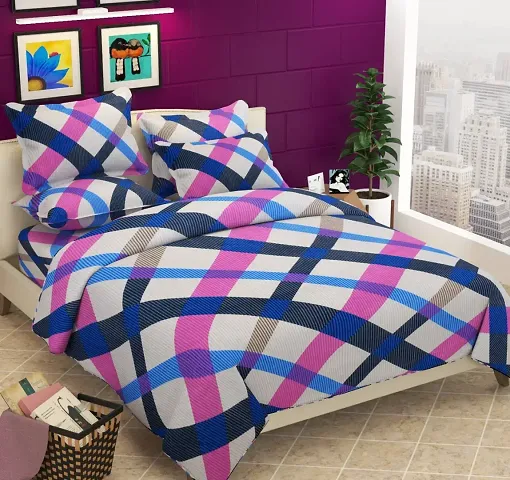 Premium Cotton Multicolored Abstract Queen Bedsheet With 2 Pillow Covers