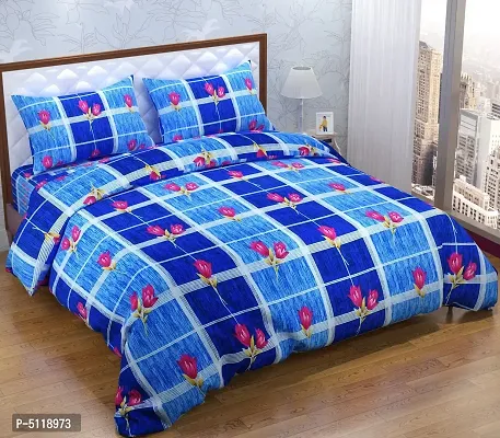 Comfortable Multicoloured Glace Cotton Abstract Double Bedsheet With Two Pillow Covers-thumb0