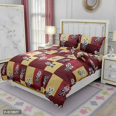 Comfortable Multicoloured Glace Cotton Abstract Double Bedsheet With Two Pillow Covers-thumb0