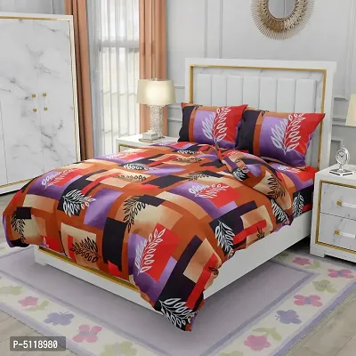 Comfortable Multicoloured Glace Cotton Abstract Double Bedsheet With Two Pillow Covers