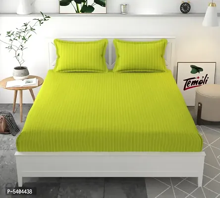 Green Glace Cotton Double Size Elastic Fitted Bedsheet With Two Pillow Covers