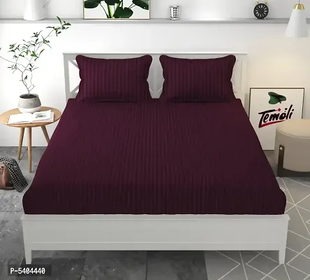 Maroon Glace Cotton Double Size Elastic Fitted Bedsheet With Two Pillow Covers