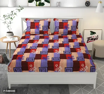 Comfortable Fine Glace Cotton Abstract One Queen Size Elastic Fitted Bedsheet with Two Pillow Covers-thumb0