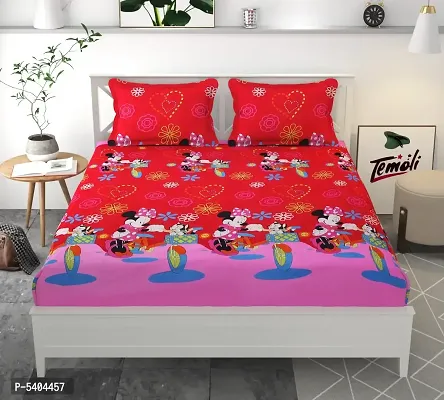 Comfortable Fine Glace Cotton Abstract One Queen Size Elastic Fitted Bedsheet with Two Pillow Covers