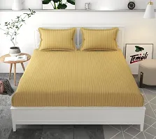 Temoli Fitted Cotton Feel Polycotton Stripe Elastic Fitted Bedsheet with 2 Pillow Covers-thumb3