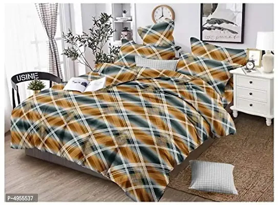 Premium Cotton Multicoloured Abstract Bedsheet With 2 Pillow Covers-thumb0