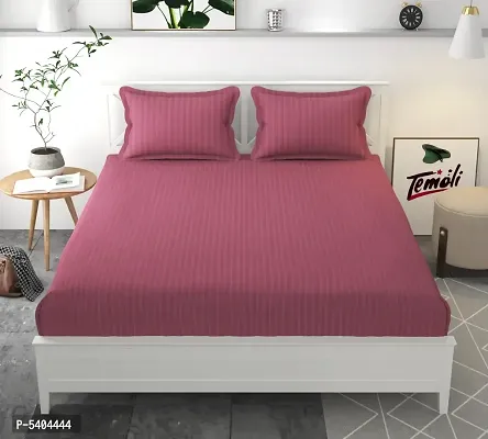 Pink Glace Cotton Double Size Elastic Fitted Bedsheet With Two Pillow Covers