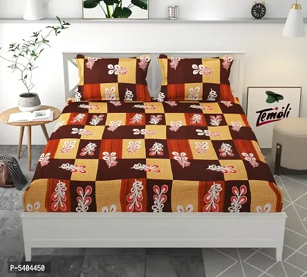 Comfortable Fine Glace Cotton Abstract One Queen Size Elastic Fitted Bedsheet with Two Pillow Covers