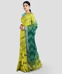 INDIA SILK P.W.C.S LTD Handloom Women's Bhagalpuri Pure Cotton Ikkat Handmade Design Saree With Blouse Color Slight Pallu Simple & Sober Free Size 5.5 Meter 80 Cm Blouse (Rama Yellow)-thumb3