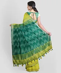 INDIA SILK P.W.C.S LTD Handloom Women's Bhagalpuri Pure Cotton Ikkat Handmade Design Saree With Blouse Color Slight Pallu Simple & Sober Free Size 5.5 Meter 80 Cm Blouse (Rama Yellow)-thumb1