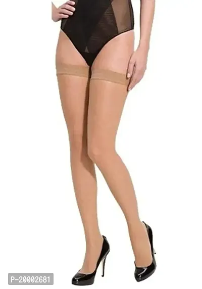 Global Laurent Women's Full Coverage Transparent Thigh High Full Long Legs Length Stocking Socks (Skin_Black_2 Pair)-thumb2