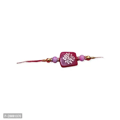 SSRS ACRYLIC BEAD WITH METAL STICKER RAKHI FOR BROTHER (PACK OF 2) LITTLE BRO/BIG BRO PRINTED RAKHI COMBO SET (RED)-thumb3