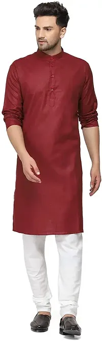 The Fashion Outlets Men Solid Straight Kurta Maroon-thumb2