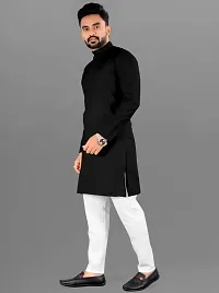 tejvin Men Solid Straight Kurta Black-thumb2