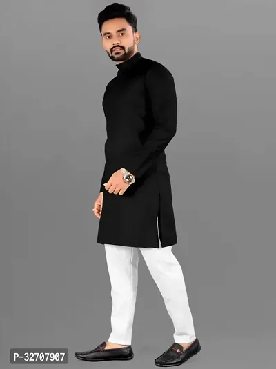 tejvin Men Solid Straight Kurta Black-thumb4