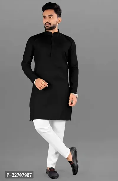 tejvin Men Solid Straight Kurta Black-thumb0