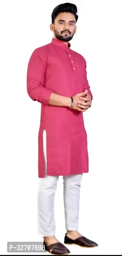 Simran Creation Men Solid Straight Kurta Pink-thumb4