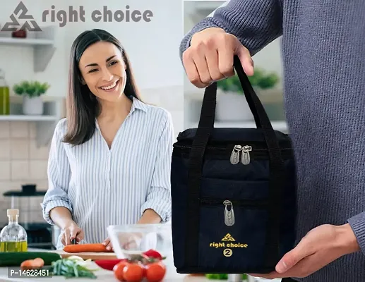 Right Choice Polyester Tiffin Box Carry Lunch Bag (Black)-thumb5