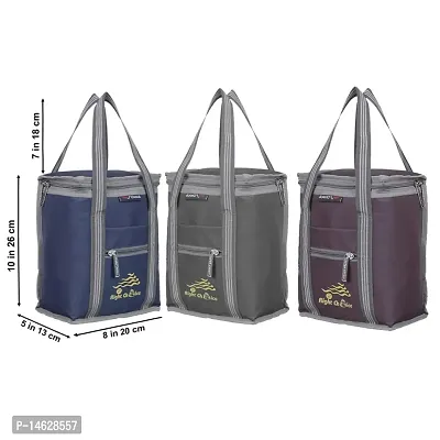 Right Choice 3 Piece Combo All Age Lunch Bags Branded Carry on School Office  Picnic Tiffin Bag. (Navy Blue+Grey+Brown)-thumb2